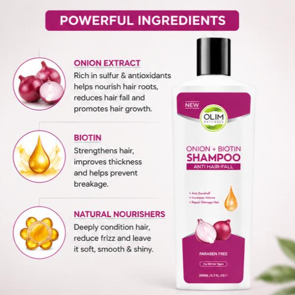 Olim Naturals Onion + Biotin Shampoo 200ml Hair Fall Care