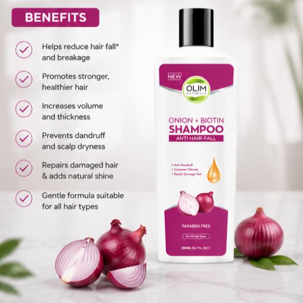Olim Naturals Onion + Biotin Shampoo 200ml Hair Fall Care