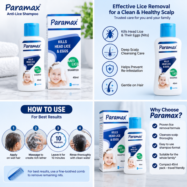 Paramax Anti-Lice Shampoo 45ml Permethrin 1% Lice & Nit Treatment