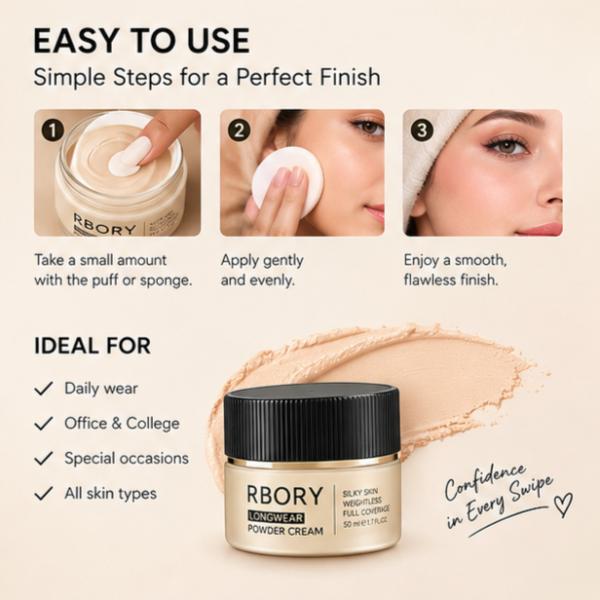 RBORY Longwear Powder Cream Flawless Finish All Day Makeup