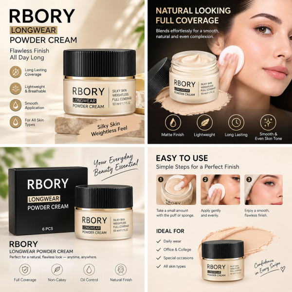 RBORY Longwear Powder Cream Flawless Finish All Day Makeup