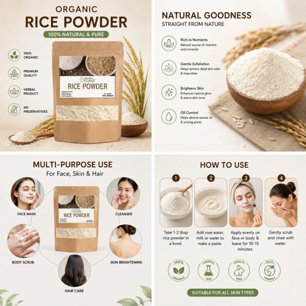 Rice Powder for Skin 100g Natural Exfoliator Brightening Face Body Scrub