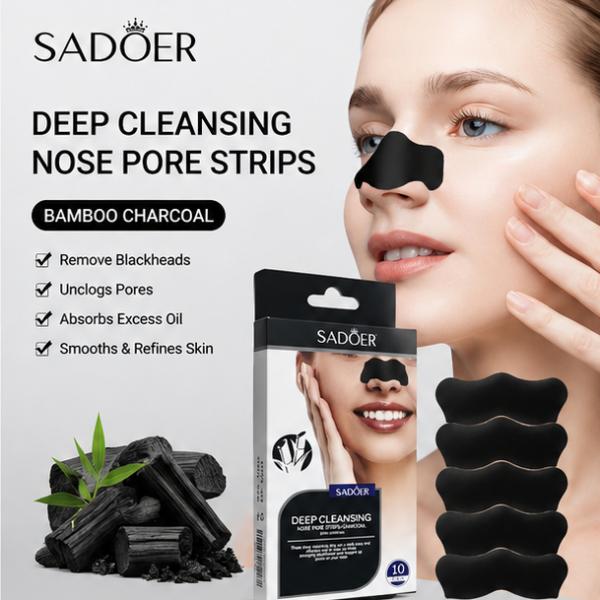 SADOER Bamboo Charcoal Nose Strips 10Pcs Peel Off Blackhead Remover