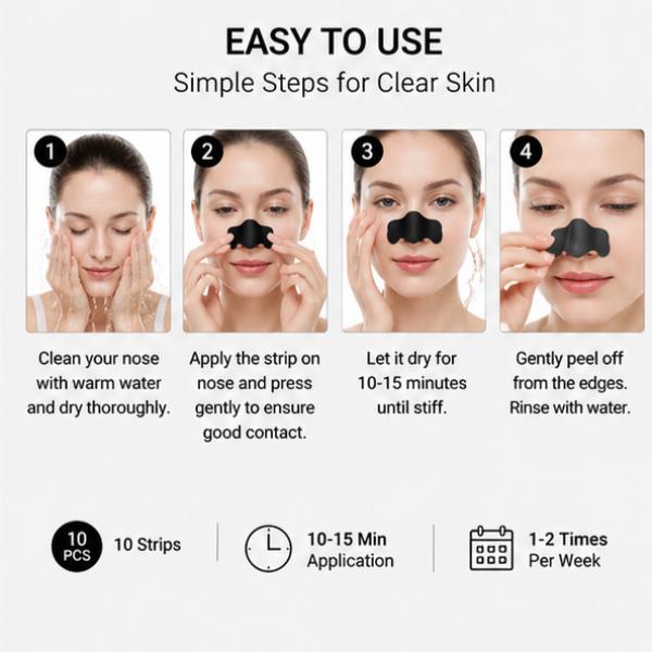 SADOER Bamboo Charcoal Nose Strips 10Pcs Peel Off Blackhead Remover