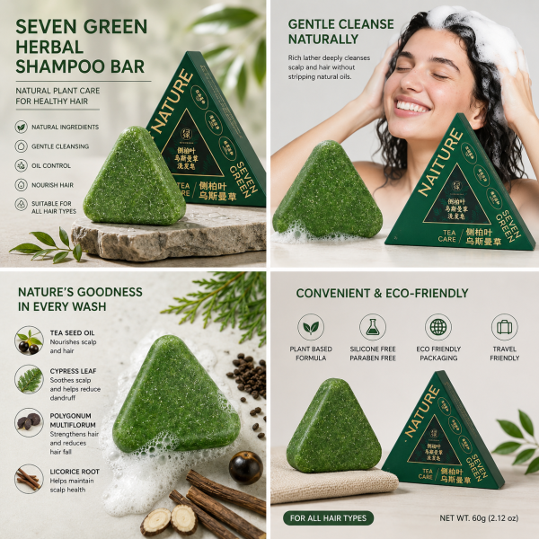 Seven Green Herbal Shampoo Bar 120g Natural Plant-Based Hair Care