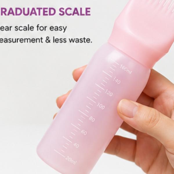 Silicone Hair Oil Applicator Bottle with Comb Graduated Scale 3 Colors