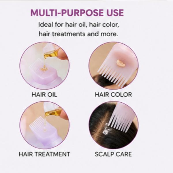 Silicone Hair Oil Applicator Bottle with Comb Graduated Scale 3 Colors
