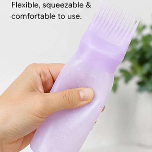 Silicone Hair Oil Applicator Bottle with Comb Graduated Scale 3 Colors