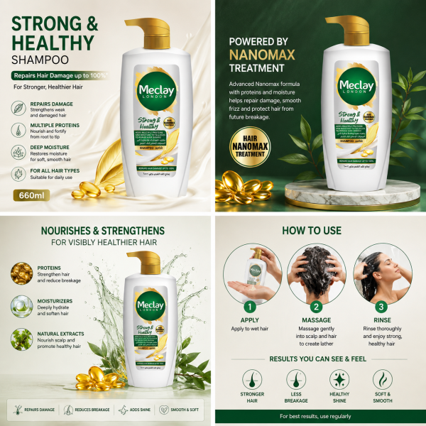 Meclay London Strong & Healthy Shampoo 660ML – Damage Repair Care