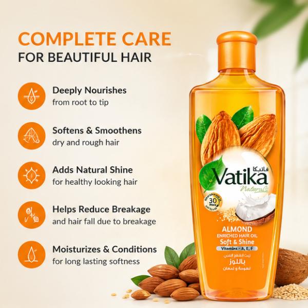 Vatika Almond Hair Oil 300ml with Almond, Coconut & Sesame Nourishment