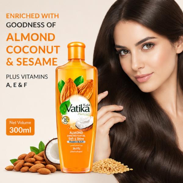 Vatika Almond Hair Oil 300ml with Almond, Coconut & Sesame Nourishment