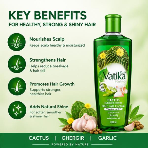 Vatika Cactus Hair Oil 200ml | Anti-Breakage Nourishing Hair Oil