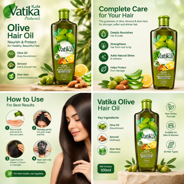Vatika Olive Hair Oil 100ml | Olive, Almond & Aloe Vera Nourishment