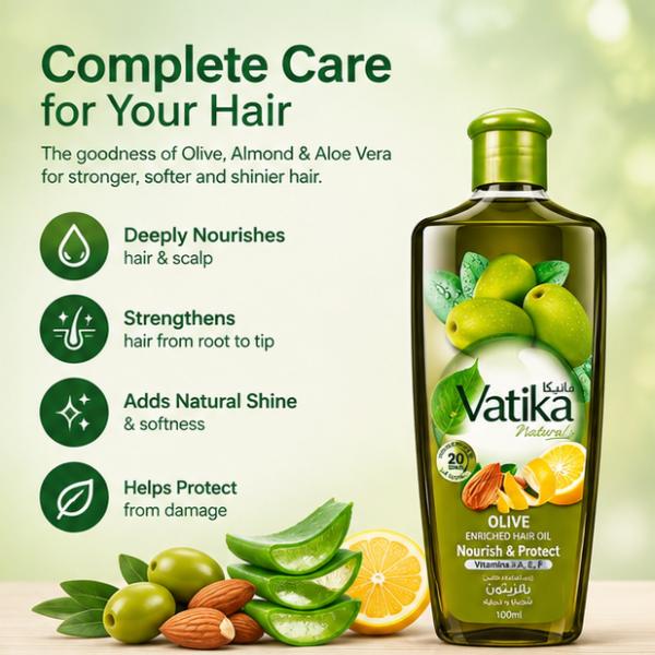 Vatika Olive Hair Oil 100ml | Olive, Almond & Aloe Vera Nourishment
