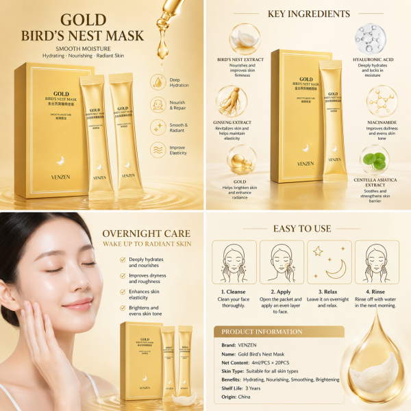 VENZEN Gold Bird's Nest Sleeping Mask 4ml x 20 Hydrating Nourishing