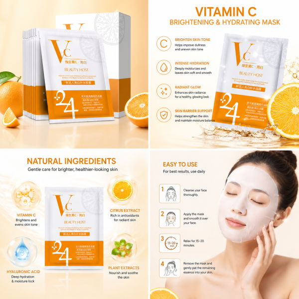 Vitamin C Face Mask Pack of 5/10 – Moisturizing Brightening Sheet Mask